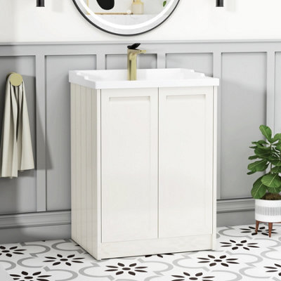 Royal Bathrooms Elmore 600mm Floor Standing 2 Door Bathroom Vanity Unit With Traditional Ceramic Basin Sink - Classic White - image 1