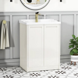 Royal Bathrooms Elmore 600mm Floor Standing 2 Door Bathroom Vanity Unit With Traditional Ceramic Basin Sink - Classic White - thumbnail 1