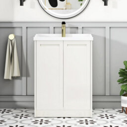 Royal Bathrooms Elmore 600mm Floor Standing 2 Door Bathroom Vanity Unit With Traditional Ceramic Basin Sink - Classic White - thumbnail 3