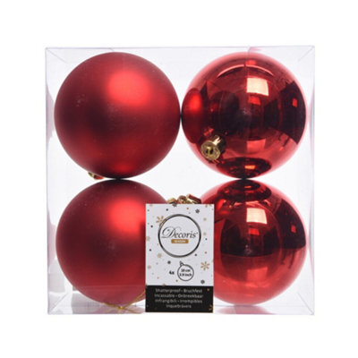 Kaemingk Shatterproof Plain Christmas Baubles (Pack Of 4) Red (One Size) - image 1