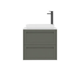 Royal Bathrooms Royal Bathroom Elmore 600mm Matt Green Wall Mounted Bathroom Vanity Unit 2 Drawer Plain White Worktop With Qubix Basin - thumbnail 7