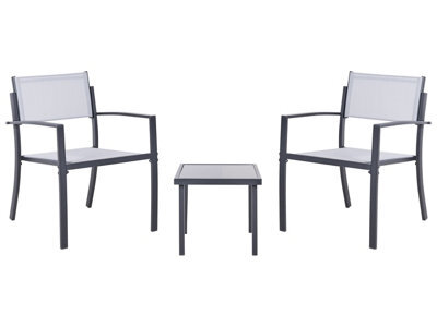 Wyld And Coco Grey Steel 2-Seater Bistro Set With Tempered Glass Coffee Table, Compact Balcony Furniture - image 1