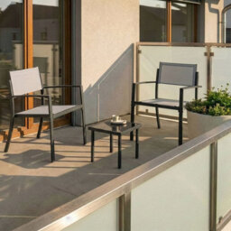 Wyld And Coco Grey Steel 2-Seater Bistro Set With Tempered Glass Coffee Table, Compact Balcony Furniture - thumbnail 2