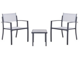 Wyld And Coco Grey Steel 2-Seater Bistro Set With Tempered Glass Coffee Table, Compact Balcony Furniture - thumbnail 1