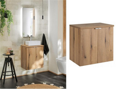 Impact Furniture Bathroom Vanity Unit Countertop Cabinet Wall Hung 600mm Worktop Oak Storage Sink Unit Nova - image 1