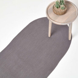 Homescapes Grey Handmade Woven Braided Oval Hallway Rug, 66 X 200 Cm - thumbnail 1