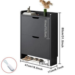 2 Drawer Wooden Shoe Storage Cabinet - thumbnail 2