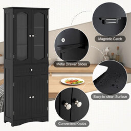 Costway Tall Bathroom Cabinet Freestanding Kitchen Pantry Cupboard 60 X 160 Cm-Black - thumbnail 9