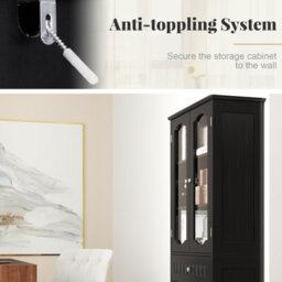 Costway Tall Bathroom Cabinet Freestanding Kitchen Pantry Cupboard 60 X 160 Cm-Black - thumbnail 8