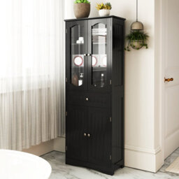 Costway Tall Bathroom Cabinet Freestanding Kitchen Pantry Cupboard 60 X 160 Cm-Black - thumbnail 1