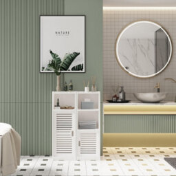 3 Tier Bathroom Floor Cabinet, White Storage Cabinet With Door Free Standing Shelf Unit For Bathroom - thumbnail 4