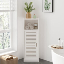 3 Tier Bathroom Floor Cabinet, White Storage Cabinet With Door Free Standing Shelf Unit For Bathroom - thumbnail 1