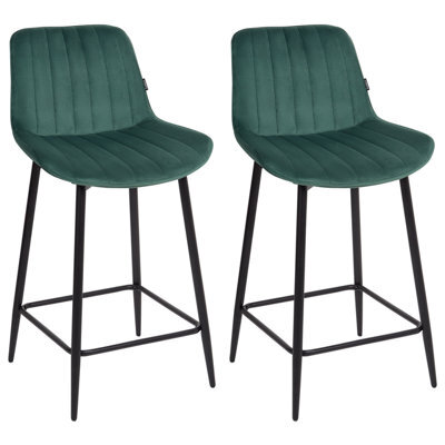 Beliani Set Of 2 Bar Chairs Dubrovnik Velvet Emerald Green - image 1