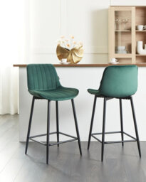 Beliani Set Of 2 Bar Chairs Dubrovnik Velvet Emerald Green - thumbnail 2