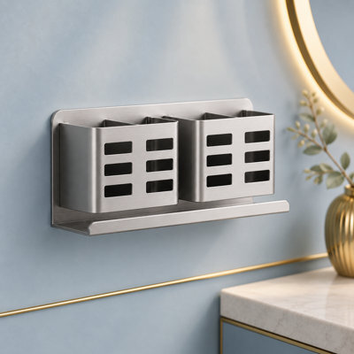 Bathroom Shelf, Punch Free Double Tier Storage Organizer, Grey - image 1