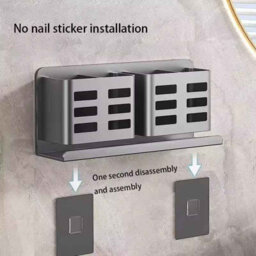 Bathroom Shelf, Punch Free Double Tier Storage Organizer, Grey - thumbnail 5