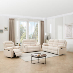 More4Homes Boston Manual Recliner Fabric 1+2+3 Seater Sofa Set (Beige) - thumbnail 1