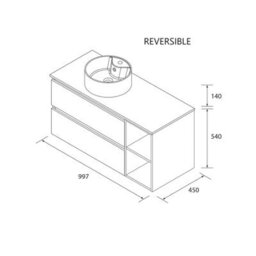 Cygnus bath Bequia Plus Vanity Unit 100Cm Matt White / Oak Worktop Basin Ceramic Reversible Side 2H - thumbnail 5