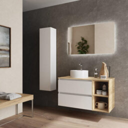 Cygnus bath Bequia Plus Vanity Unit 100Cm Matt White / Oak Worktop Basin Ceramic Reversible Side 2H - thumbnail 2