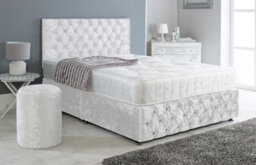 Slumbre Adore Living Chesterfield Crushed Velvet Divan Bed With Orthopaedic Mattress And Round Stool In White