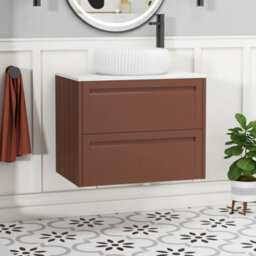 Royal Bathrooms Royal Bathroom Elmore 700mm Terracotta Clay Wall Mounted Countertop Bathroom Vanity Unit 2 Drawer With Milan Basin - thumbnail 1