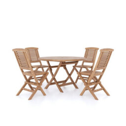 Eterna Sora Teak Garden Outdoor Dining Table & 4 Seat Chair Set - With Cream Cushions - thumbnail 5