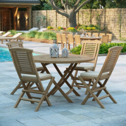 Eterna Sora Teak Garden Outdoor Dining Table & 4 Seat Chair Set - With Cream Cushions