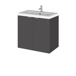 Hudson Reed Fusion Wall Hung 2 Door Vanity Unit & Ceramic Basin, Stylish Sink Vanity Unit, Gloss Grey, 600mm - thumbnail 2