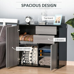 Homcom Side Cabinet With 2 Door And 2 Drawer For Home Office, Grey Black - thumbnail 4