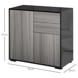 Homcom Side Cabinet With 2 Door And 2 Drawer For Home Office, Grey Black - thumbnail 3