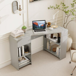 Costway L-Shaped Computer Desk Compact Corner Executive Desk W/storage-Grey - thumbnail 4