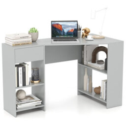 Costway L-Shaped Computer Desk Compact Corner Executive Desk W/storage-Grey - thumbnail 2