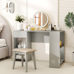 Costway L-Shaped Computer Desk Compact Corner Executive Desk W/storage-Grey - thumbnail 5