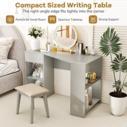 Costway L-Shaped Computer Desk Compact Corner Executive Desk W/storage-Grey - thumbnail 8