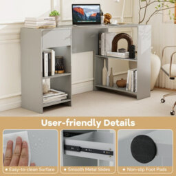 Costway L-Shaped Computer Desk Compact Corner Executive Desk W/storage-Grey - thumbnail 6
