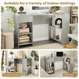Costway L-Shaped Computer Desk Compact Corner Executive Desk W/storage-Grey - thumbnail 9