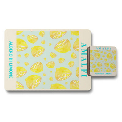 Benjamin Tate Design Amalfi Albero Di Limone Placemat And Coaster Set With Wood Base Limited Edition Collection - image 1