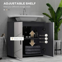Bathroom Vanity Unit Under Sink Cabinet Grey Storage Cupboard - thumbnail 4