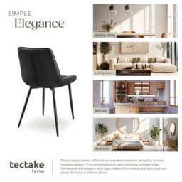 Tectake Set Of 2 Dining Chair Monroe - Padded, Velvet Look, Ergonomic Seat, Black Steel Legs  - Black - thumbnail 7
