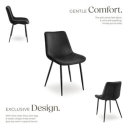 Tectake Set Of 2 Dining Chair Monroe - Padded, Velvet Look, Ergonomic Seat, Black Steel Legs  - Black - thumbnail 3