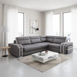 Avatar Corner Sofa Bed With Pouffe Cocktail Cabinet Foam Cushions Sinuous Springs Wood Frame 300X200Cm Grey And Light Grey Right - thumbnail 1