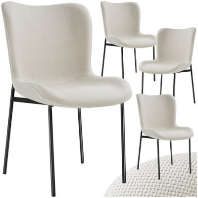 Tectake Set Of 4 Dining Chair Tessa - Ergonomic High Backrest, Slim Steel Legs, Soft Fabric  - Woven Fabric Off-White/black - image 1