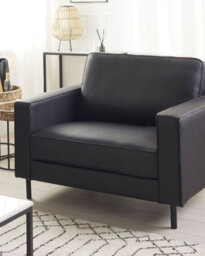 Beliani Armchair Savalen Leather Black - thumbnail 2
