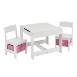 Liberty House Toys Kid's White Table And Chairs With Pink Storage Bins - thumbnail 4