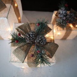 Netagon Set Of 3 Under Christmas Tree Festive Battery Operated Led Light Up Presents Gift Boxes- White & Beige - thumbnail 3