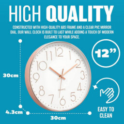 Rose Gold Wall Clock Modern Design Battery Operated With Silent Quartz Movement 12 Inch - thumbnail 6
