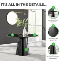 Furniturebox Palma Round Black 6 Seat Dining Table With Pedestal Pillar Base And Semi-Matte For Modern Minimalist Industrial Look - thumbnail 7
