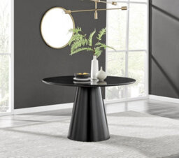 Furniturebox Palma Round Black 6 Seat Dining Table With Pedestal Pillar Base And Semi-Matte For Modern Minimalist Industrial Look