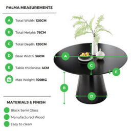 Furniturebox Palma Round Black 6 Seat Dining Table With Pedestal Pillar Base And Semi-Matte For Modern Minimalist Industrial Look - thumbnail 8