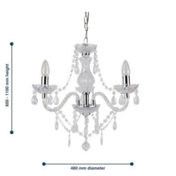 First Choice Lighting Set Of 2 Clear And Chrome Marie Therese Style 3 X 40W Chandelier - thumbnail 6